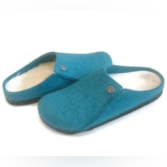 Birkenstock slip on clogs blue clogs faux shearling footbed Birks blue clogs 9 - Picture 13 of 14